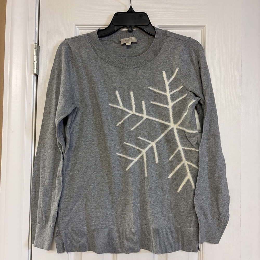 LOFT Gray Sweater with White Snowflake Design